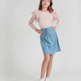 Girls Striped Rib T Shirt With Ruffles