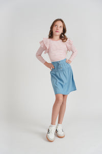 Girls Striped Rib T Shirt With Ruffles