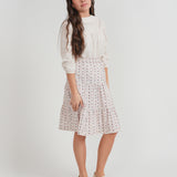 Girls Floral Printed Blouse And Skirt Set With Embroider On The Collar