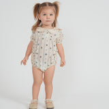 Girls Floral Printed Baby Bubble With Embroider On The Collar