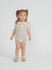 Girls Floral Printed Baby Bubble With Embroider On The Collar