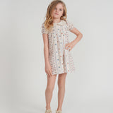 Girls Floral Printed Dress With Embroider On The Collar