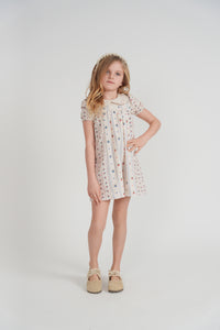 Girls Floral Printed Dress With Embroider On The Collar