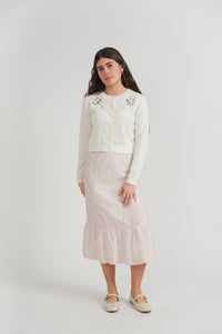 Girls Knit Cardi And Bow Floral Skirt Set