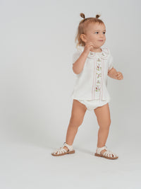 Baby Girls Embroidery Floral Front Colomn 2 PCS
