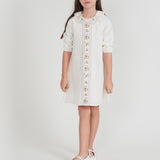 Girls Embroidery Floral Front Colomn Dress