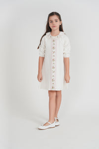 Girls Embroidery Floral Front Colomn Dress