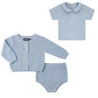 Baby Boys Cotton Shirt With Knitted Shorts And Cardigan Set