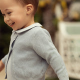 Baby Boys Cotton Shirt With Knitted Shorts And Cardigan Set