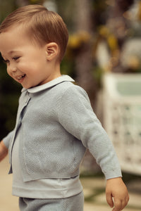 Baby Boys Cotton Shirt With Knitted Shorts And Cardigan Set