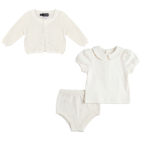 Baby Girls Cotton Shirt With Knitted Shorts And Cardigan Set