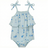 Baby Girls Faded Printed Bubble Onesie With Ruffle