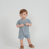 Boys Linen Button Down Shirt With Decorative Stitching