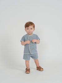 Boys Linen Button Down Shirt With Decorative Stitching