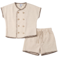 Boys Linen Button Down Shirt With Decorative Stitching