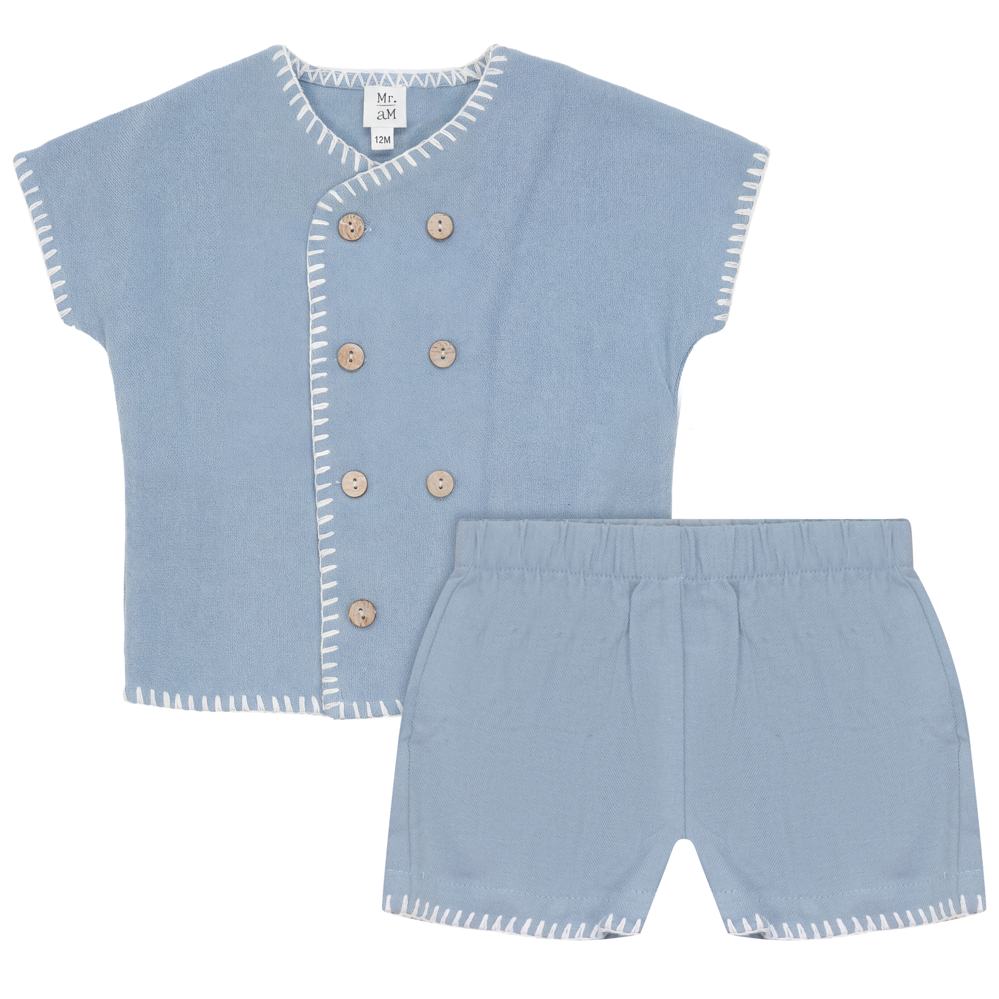 Boys Linen Button Down Shirt With Decorative Stitching
