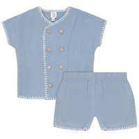Boys Linen Button Down Shirt With Decorative Stitching