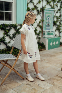 Girls Woven Cotton Dress With Embroidery