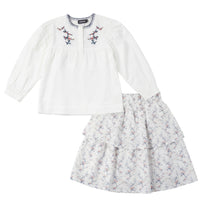 Cotton 2 PC Girl Set With Floral Vine Printed Skirt