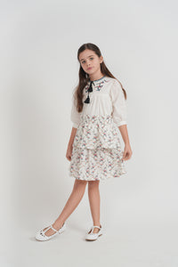 Cotton 2 PC Girl Set With Floral Vine Printed Skirt