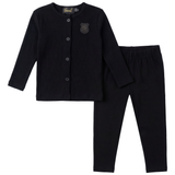 Girls Rib Button Down Top With Pant Set