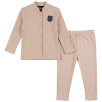 Girls Rib Button Down Top With Pant Set