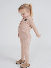 Girls Rib Button Down Top With Pant Set