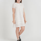 Girls Print Gauze Dress With Scallop Edge Collar