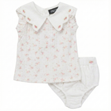 Girls Pointelle Rib Top With Waist Embroidery Gauze Panty