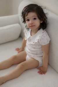 Girls Pointelle Rib Top With Waist Embroidery Gauze Panty