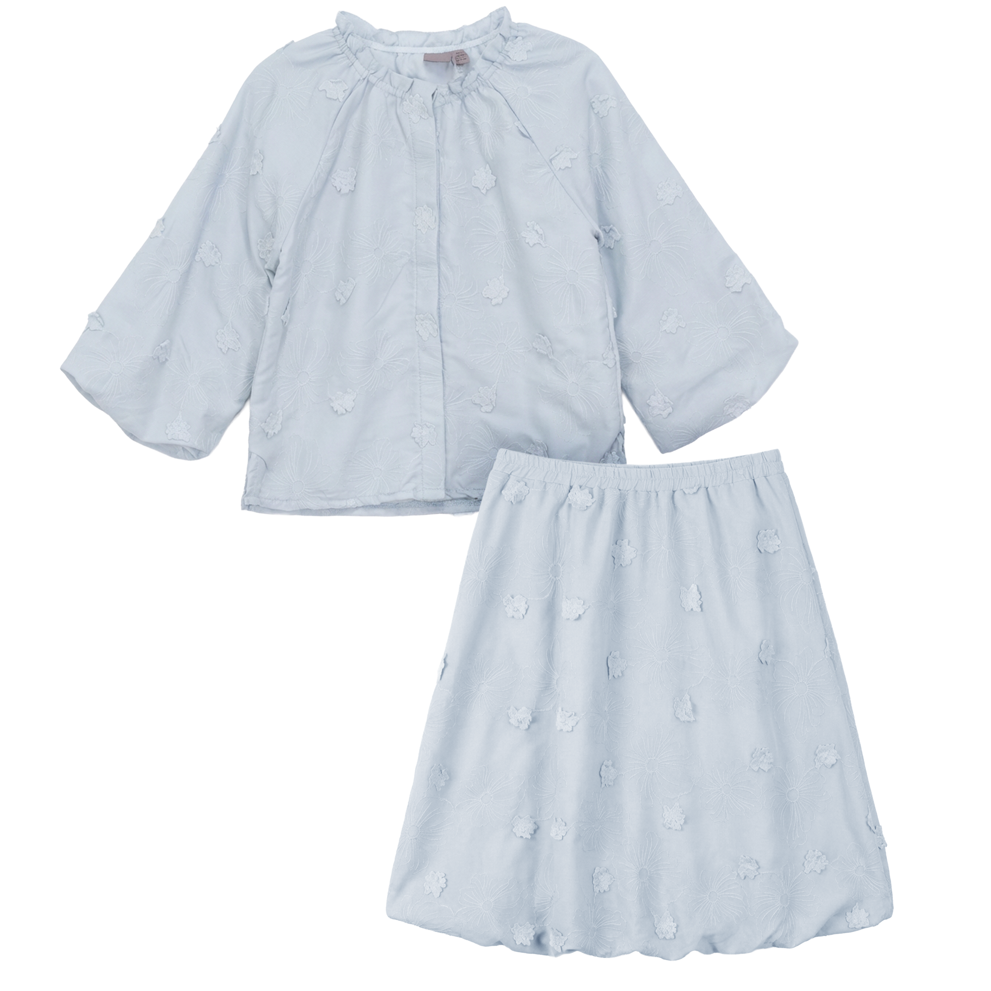 Girls Floral Embroidery With Applique Blouse And Skirt Set