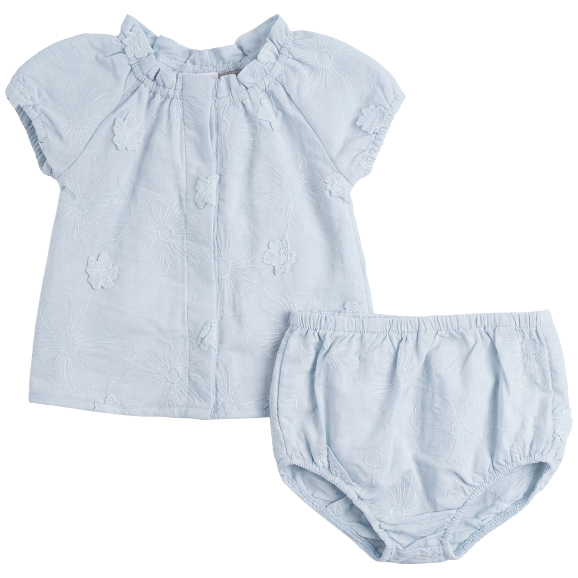 Baby Girls Floral Embroidery With Applique Blouse And Panty Set