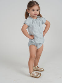 Baby Girls Floral Embroidery With Applique Blouse And Panty Set