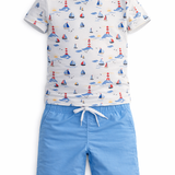 Sail Boat Print 2 PCS Swim Suit For Boys