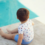 Sail Boat Print 2 PCS Swim Suit For Boys