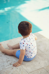 Sail Boat Print 2 PCS Swim Suit For Boys