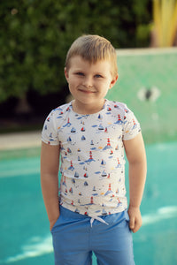 Sail Boat Print 2 PCS Swim Suit For Baby Boys