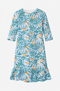Girls 3/4 Sleeve Printed Swim Dress