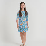 Girls 3/4 Sleeve Printed Swim Dress