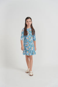 Girls 3/4 Sleeve Printed Swim Dress