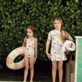 Girls Floral Print Swim Dress