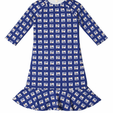 3/4 Sleeve Checked Print Swim Dress