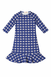 3/4 Sleeve Checked Print Swim Dress