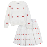 Girls Knit Floral Sweater And Cotton Skirt Set