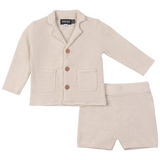 Boys Textured Knit Blazer With Shorts Set
