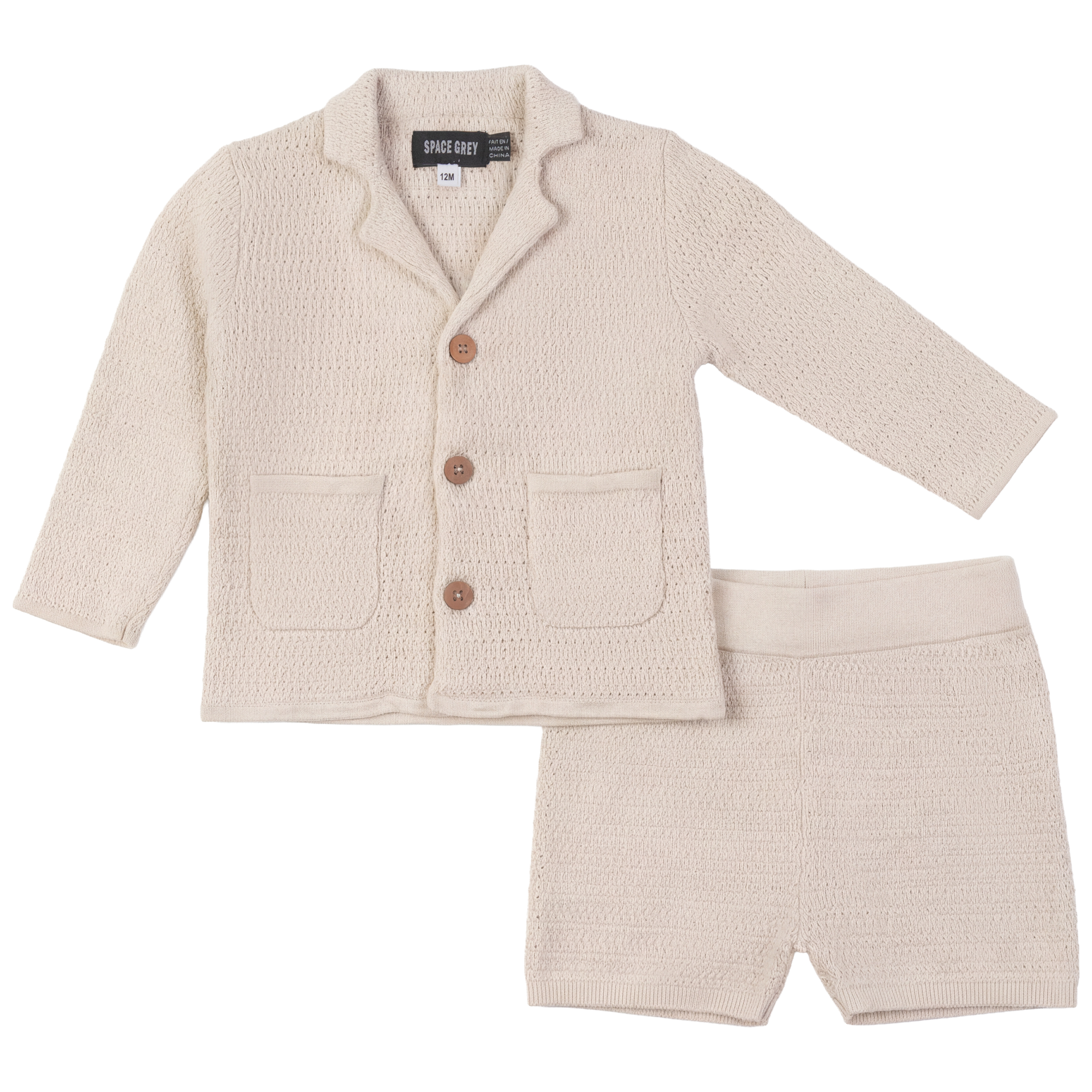 Boys Textured Knit Blazer With Shorts Set