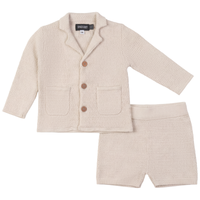 Boys Textured Knit Blazer With Shorts Set