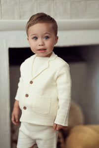Boys Textured Knit Blazer With Shorts Set