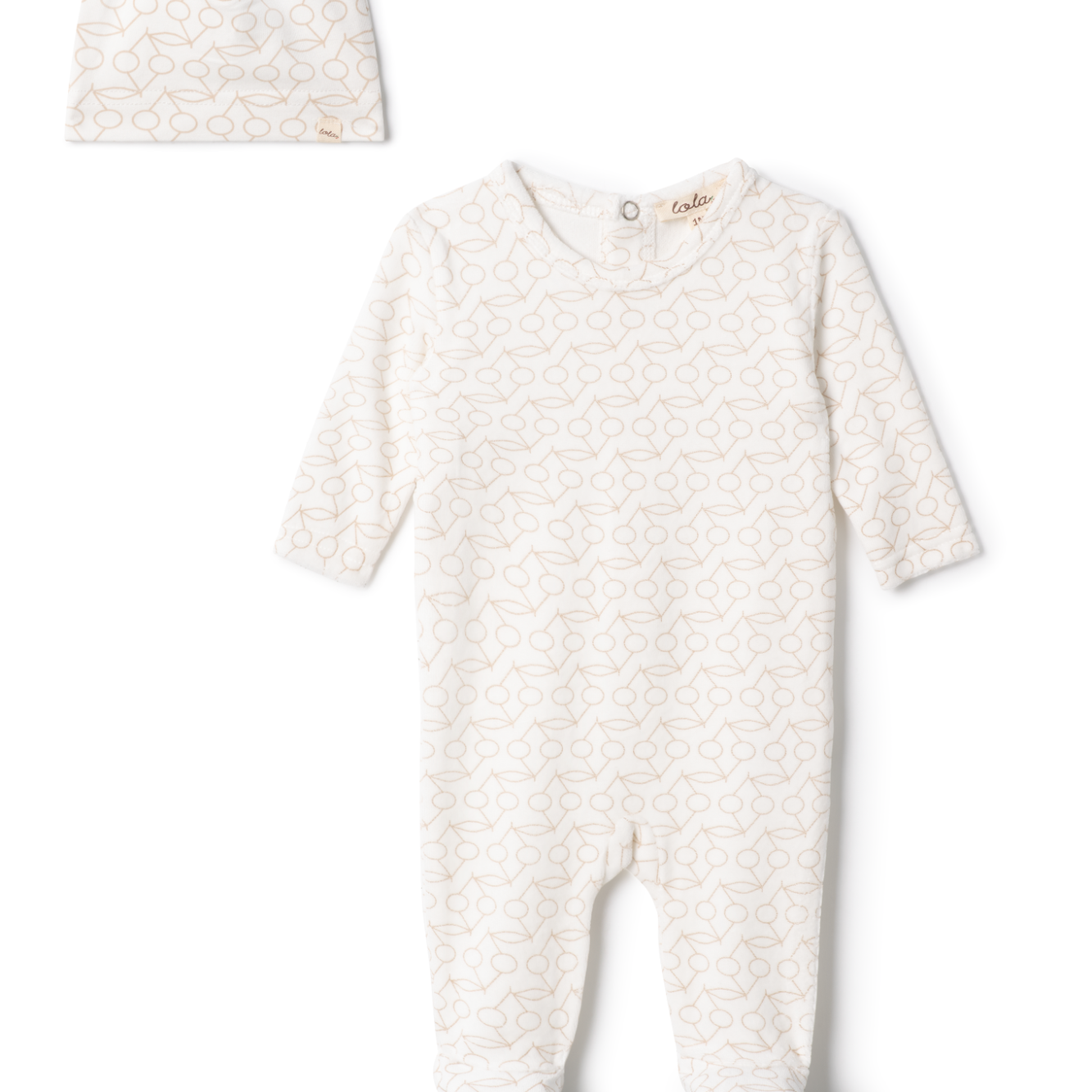 Baby Velour Romper Set With Cherry Print