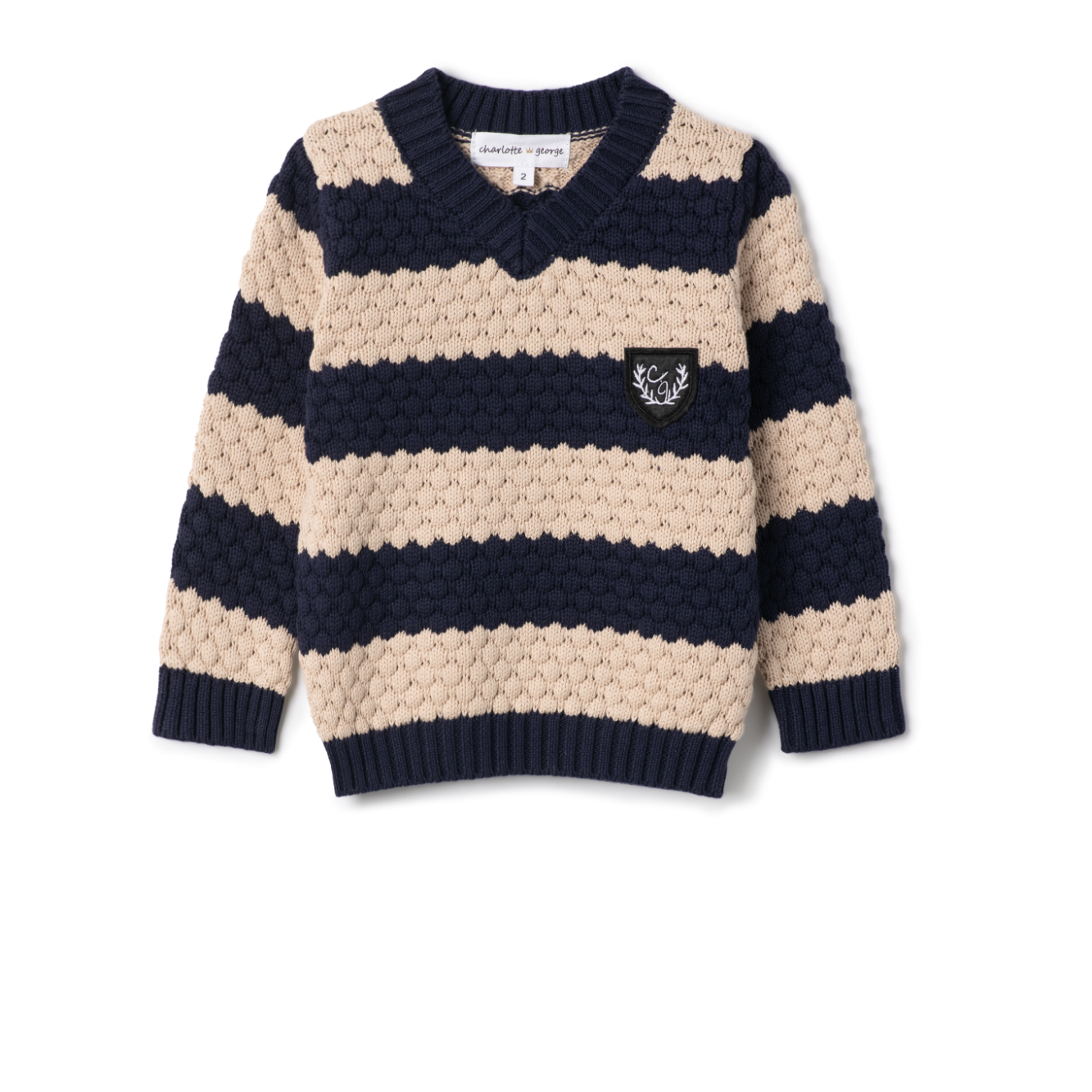 Boys Stripe Textured Knit V Neck Sweater